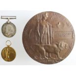 BWM & Victory Medal + Death Plaque to 750 Pte H E Percy HAC-INF. Plus plaque folder/letter and medal