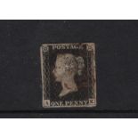 GB - 1840 Penny Black Plate 5 [A-K] four even margins but with faults, space filler