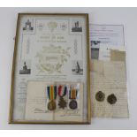 1915 Casualty Trio to 42305 Spr. Cpl. Walter William Beard RE. Comes with scroll, photos,