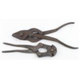 WW1 pair of 1918 dated wire cutters with one other pair of folding wire cutters.