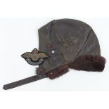 WW1 RFC leather flying helmet with RFC blazer badge