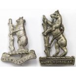 Badges (2) original Warwickshire Imperial Yeomanry Hat badge + and unmarked silver Warwickshire