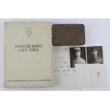 WW1 Princess Mary gift tin with 1914 card, Buckingham Palace 1914 Princess Mary's letter, GRV and