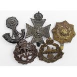 Badges (5) original military Hat badges includes A.T.S. & East Lancashire bronze Officer's badges