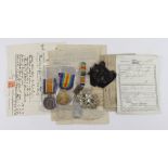 BWM & Victory medal to 33517 Private R.W. Hall Scottish Rifles together with ribbon bars, cap