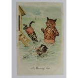 Louis Wain cats postcard - Faulkner: A Morning Dip.