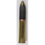 WW1 18lb shrapnel shell head with unfired drive band with its 1917 dated brass shell case,