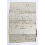 War Office letter 24th March 1815 signed by Palmeston, re payment for the effects of Pte Edward