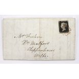 GB - 1840 1d Black P-D plate 1a on cover from Wallingford to Chippenham. Stamp is close at left