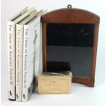 WW1 interest - contemporary glazed frame for medals, a reproduction Mary Tin, and Books The Cross of