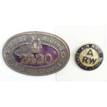 Badges (2) comprising WW1 (prob.) West Riding Works & Services W.D. No. 2420 badge (has enamel