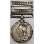 Afghanistan Medal 1881 with bars Kabul and Kandahar named Jemadar Gurditt Singh 3rd Sikh Infy. VF