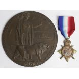 1915 Star with memorial plaque to 12395 Pte Bertie Grimwood, West Riding Regiment. K in A 5.5.1915