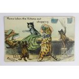 Louis Wain cats postcard - Taylor: Mama takes the Kittens out Shopping, postally used Brixham