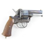 Revolver large bore pinfire in superb condition with much original blueing with various stampings to