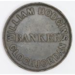 Ireland, Penny Token of William Hodgins, Banker, Cloghjordan 1858 VF, edge nicks.