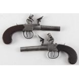 18th century pair of flint lock box lock pocket pistols signed James Wallis, gun makers to His