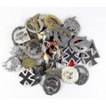 German style Nazi badges and medals, assortment mostly reproduction. (Qty)