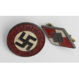 German WW2 NSDAP party badge with Hitler youth lapel badge.