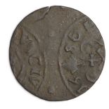Error Coin: Livonia 17thC billon solidus mis-struck by a wide margin, nVF,small crack in edge.