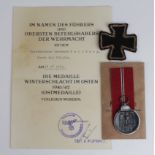 German Russian Front mint medal in packet plus award certificate dated 25/7/1942