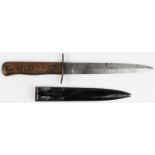 Knife: a 3rd Reich Infantry Boot Knife. D/E blade 6.5" in good condition. Steel X guard. 3 rivet