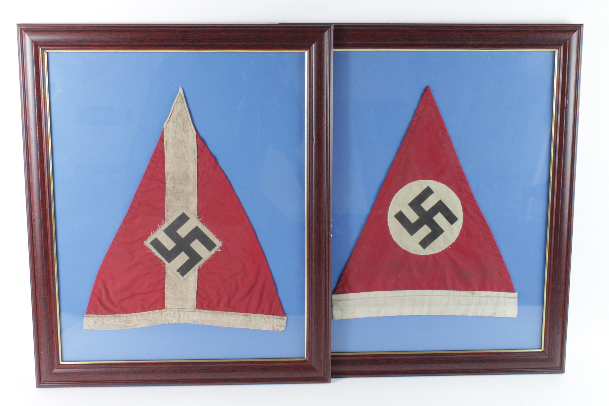 German framed WW2 Hitler Youth pennant and Nazi NSDAP pennant.