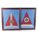 German framed WW2 Hitler Youth pennant and Nazi NSDAP pennant.