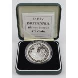 Britannia 1997 Silver Proof £2 Coin, aFDC cased with cert.