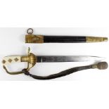 German Hunting Dagger with scabbard and portepee. Blade maker marked 'ACS'. Scabbard a/f