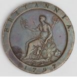Penny 1797 copper 'cartwheel' type, GVF light edge knocks.