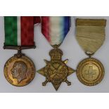 Mercantile Marine Medal to Joseph Wallis, 1915 Star to 13594 Pte F Birch Worc R, and British Red