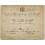 Cardiff City FC - 1925 FA Cup Final - City of Cardiff Dinner invite from the Lord Mayor 27th April