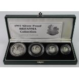 Britannia Silver Proof four coin set 1997 aFDC/FDC (some slight toning) Boxed as issued