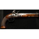 Flintlock Pistol by Barbar of London c1740, 8" round barrel, fully stocked with horn end, old repair