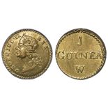 Coin Weight, brass d.20mm: George II portrait '1 Guinea W', EF