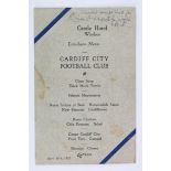 Cardiff City FC - 1927 FA Cup Final - Luncheon Menu at Castle Hotel Windsor, 24th April 1927,