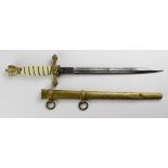 German Naval Dagger with rarer hammered pattern scabbard, blade maker marked 'F W Holler