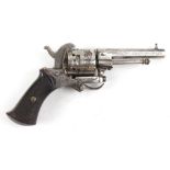 19th century pin fire pocket revolver, nice clean gun with engraved frame and cylinder and 90%