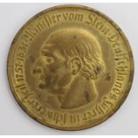 Germany, Weimar post-WWI Westfalia hyperinflation 10000 Mark gilt bronze medal 1923 d.44.5mm, GVF