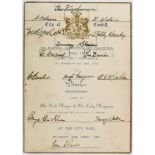 Cardiff City FC - 1927 FA Cup Final - City of Cardiff Dinner Menu given by the Mayor and Mayoress