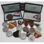 Bedfordshire Education Committee medals, 2 white metal and 1 bronze to Frank & Eva Arnold, date bars