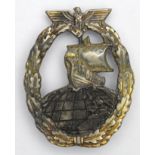 German High Seas Raider war badge, plain zinc reverse