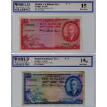 British Caribbean Territories (2), 2 Dollars and 1 Dollar dated 1st September 1951, portrait King