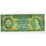 British Honduras 1 Dollar dated 1st May 1965, portrait Queen Elizabeth II at right, serial G/4