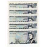 ERROR Gill 5 Pounds (5) issued 1988, a consecutively numbered run of 5 notes all with an