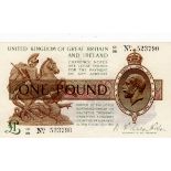 Warren Fisher 1 Pound issued 26th February 1923, serial G1/88 523790, No. with dot, (T31,