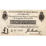 Bradbury 1 Pound issued 23rd October 1914, serial H/40 51416, (T11.1, Pick349a) pressed EF