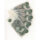 Hollom 1 Pound (5), an Uncirculated collection of REPLACEMENT notes, prefixes 74M, 78M, 98M (next to