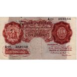 Mahon 10 Shillings issued 1928, very rare FIRST RUN serial A01 388056, (B210, Pick362a) a few